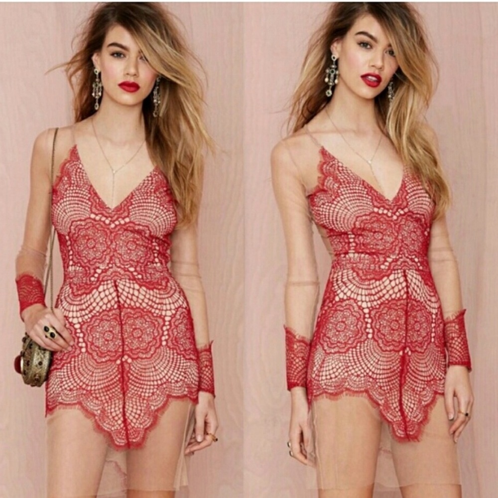 NWOT For Love and Lemons Antigua Mini Dress Red S - Picture 2 of 12
